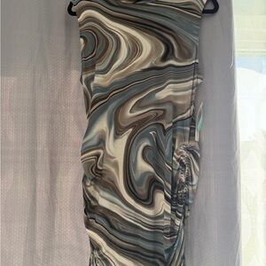 Swirl-Print Midi Dress in Blue, Taupe & Cream